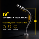 CAD 119S-19 Cardioid Dynamic Mic with DPDT Push-to-Talk Switch 19in Gooseneck & 2-3/4in Flange