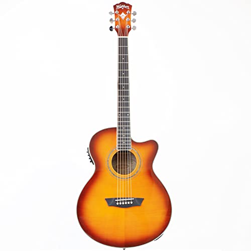 Washburn EA15 Festival Series Mini Jumbo Cutaway Acoustic Electric Guitar. Ice Tea Burst