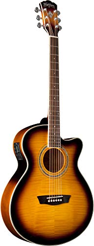 Washburn EA15 Festival Series Mini Jumbo Cutaway Acoustic Electric Guitar. Tobacco Burst