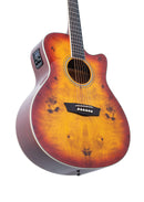 Washburn DFBACEA Deep Forest Burl Grand Auditorium Acoustic Electric Guitar. Amber Fade