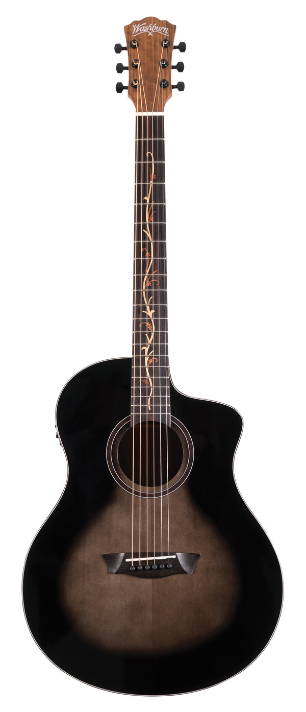 Washburn VITE S9V Bella Tono Studio Cutaway Acoustic Electric Guitar. Gloss Charcoal Burst