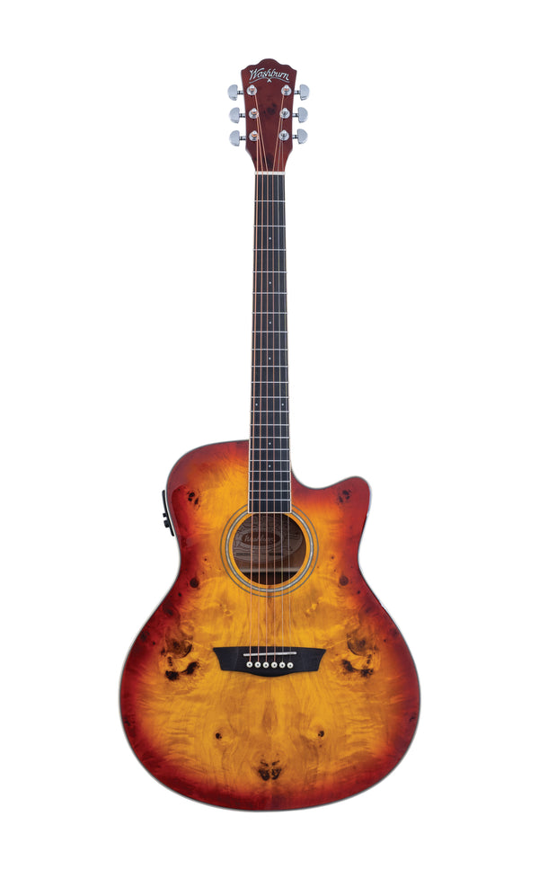 Washburn DFBACEA Deep Forest Burl Grand Auditorium Acoustic Electric Guitar. Amber Fade