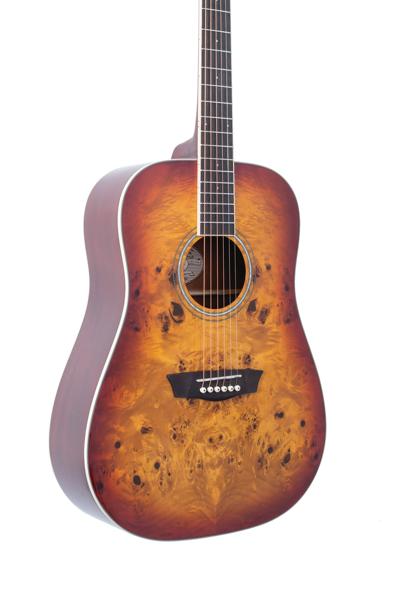 Washburn DFBDA Deep Forest Burl Dreadnought Acoustic Guitar. Amber Fade