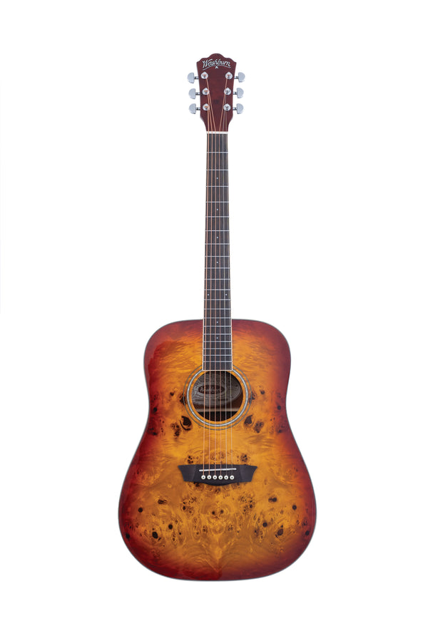 Washburn DFBDA Deep Forest Burl Dreadnought Acoustic Guitar. Amber Fade