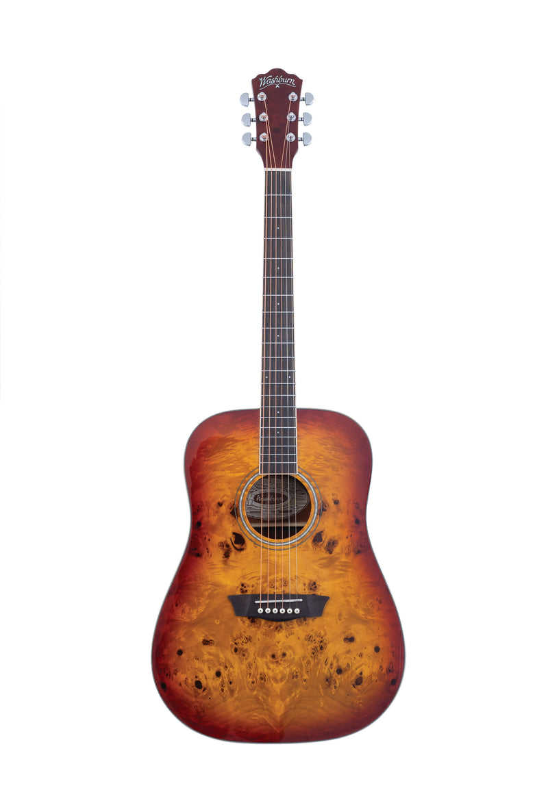 Washburn DFBDA Deep Forest Burl Dreadnought Acoustic Guitar. Amber Fade