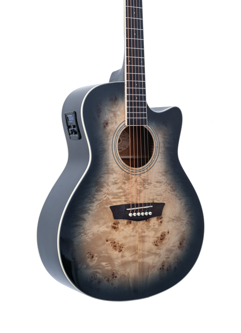 Washburn DFBDB Deep Forest Burl Dreadnought Acoustic Guitar, Black Fade