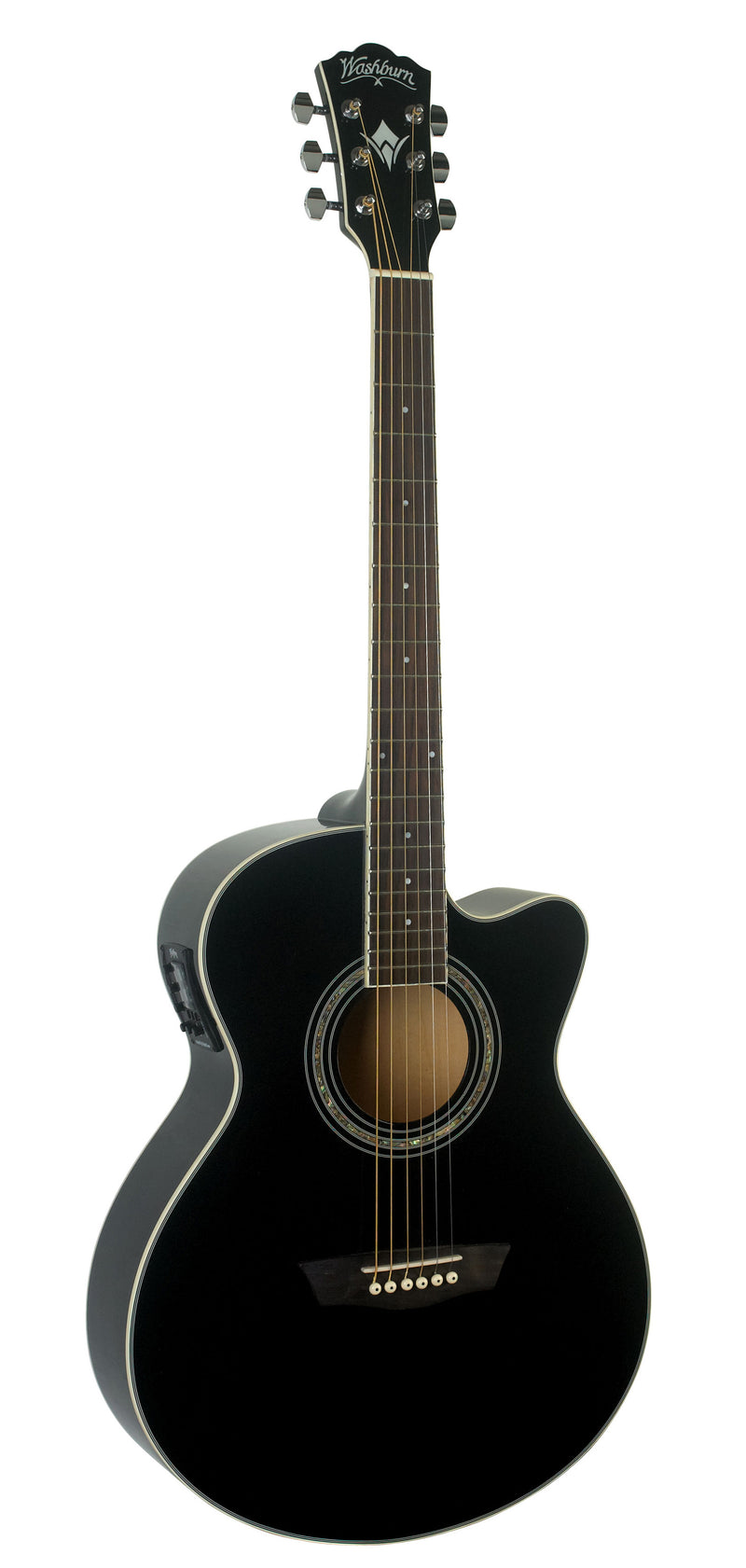 Washburn EA12 Festival Series Mini Jumbo Cutaway Acoustic Electric Guitar. Black