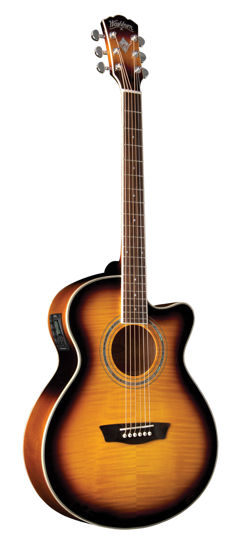 Washburn EA15 Festival Series Mini Jumbo Cutaway Acoustic Electric Guitar. Tobacco Burst