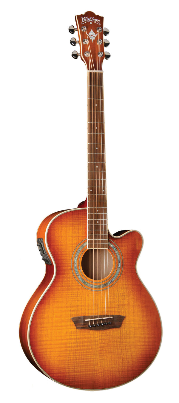 Washburn EA15 Festival Series Mini Jumbo Cutaway Acoustic Electric Guitar. Ice Tea Burst