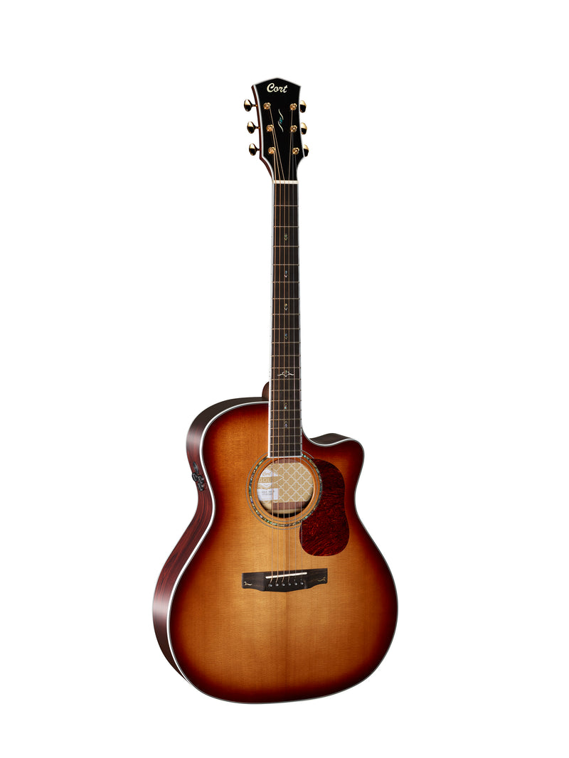 Cort GOLDA8LB Gold Series A8 Grand Auditorium Acoustic Electric Cutaway Guitar. Light Burst