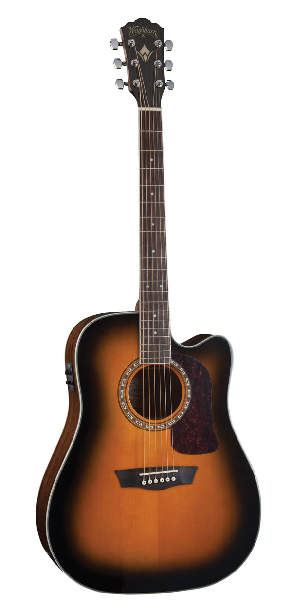 Washburn D10SCE Heritage 10 Series Dreadnought Cutaway Acoustic Electric Guitar. Tobacco Burst