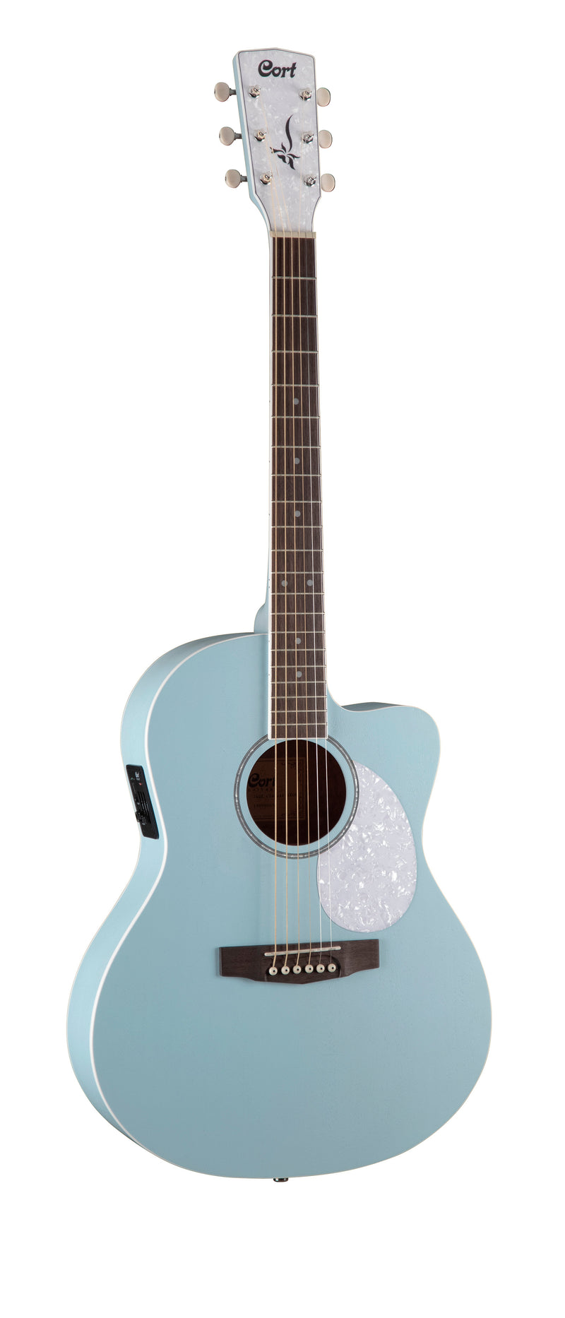 Cort JADECLASSICSKOP Jade Series Acoustic Electric Cutaway Guitar. Sky Blue Open Pore