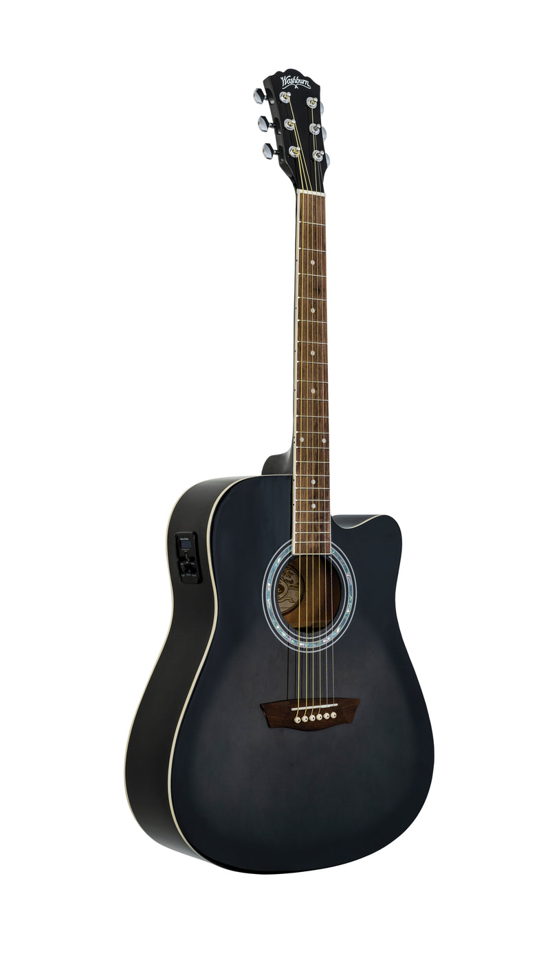 Washburn WA90CETB Dreadnought Acoustic Electric Guitar. Trans Black