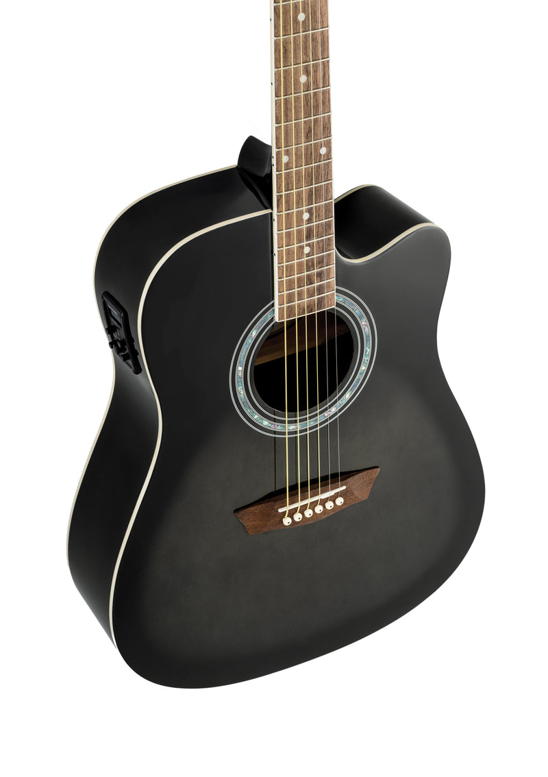 Washburn WA90CETB Dreadnought Acoustic Electric Guitar. Trans Black