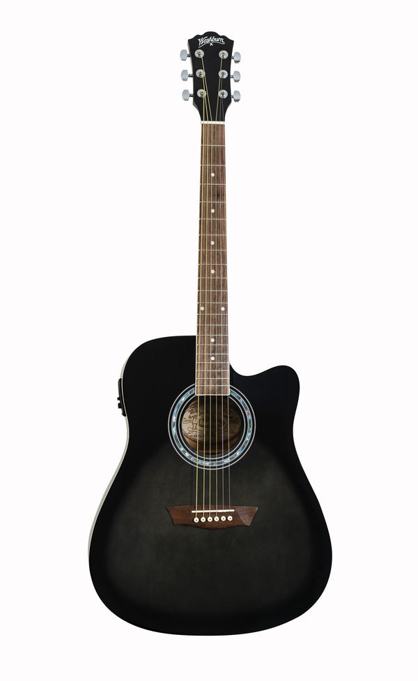 Washburn WA90CETB Dreadnought Acoustic Electric Guitar. Trans Black