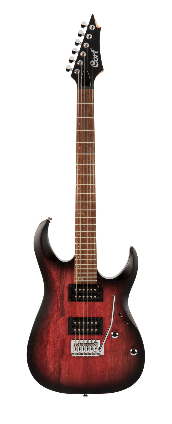 Cort X100OPBB X Series 100 Double Cutaway Electric Guitar. Open Pore Black Cherry Burst